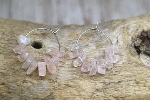 Rose Quartz gemstone chip earrings on stainless steel hoops