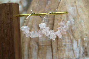 Rose Quartz gemstone chip earrings on stainless steel hoops