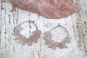 Rose Quartz gemstone chip earrings on stainless steel hoops