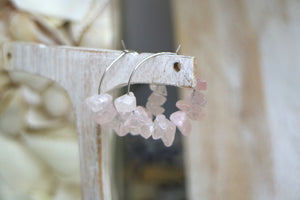 Rose Quartz gemstone chip earrings on stainless steel hoops