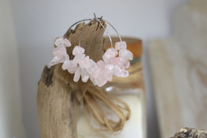 Rose Quartz gemstone chip earrings on stainless steel hoops