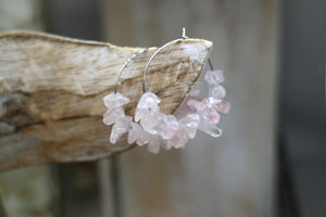 Rose Quartz gemstone chip earrings on stainless steel hoops