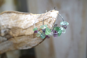 Fluorite gemstone chip earrings on stainless steel hoops