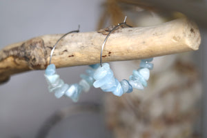 Aquamarine gemstone chip earrings on stainless steel hoops