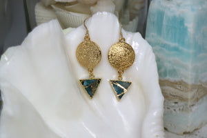 Mohave Turquoise and gold rune symbol earrings