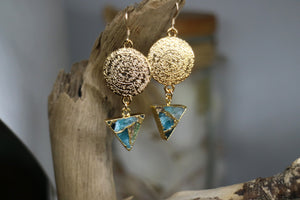 Mohave Turquoise and gold rune symbol earrings