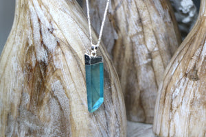 Aqua aura quartz silver necklace