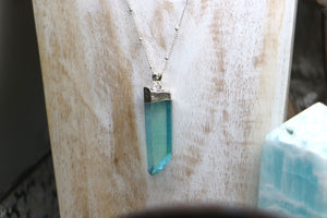 Aqua aura quartz silver necklace