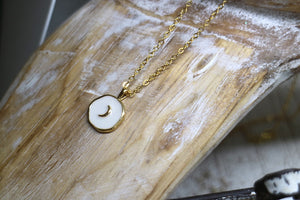 Gold and white moon necklace