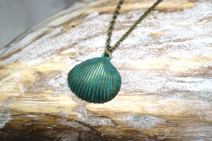 Green bronze patina sea shell necklace