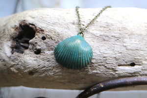 Green bronze patina sea shell necklace