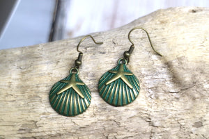 Bronze patina shell and starfish earrings