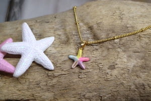 Children's rainbow starfish gold necklace