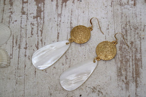 Mother of pearl shell and gold rune symbol earrings