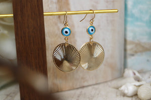 Blue evil eye protection gold earrings