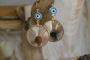 Blue evil eye protection gold earrings