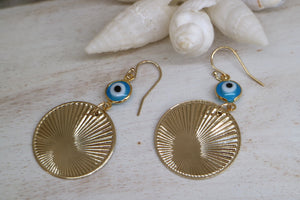 Blue evil eye protection gold earrings