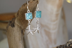 Amazonite gemstone and starfish silver earrings