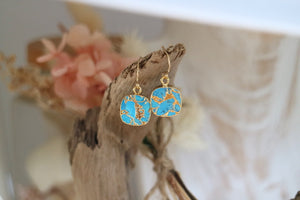 Blue turquoise square cut gold earrings