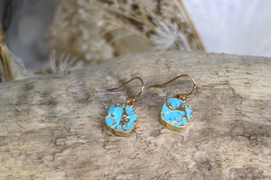 Blue turquoise square cut gold earrings