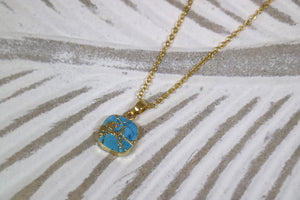 Blue turquoise square cut gold necklace