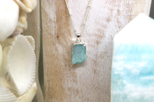 Blue Druzy Quartz Crystal Silver Necklace