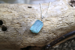 Blue Druzy Quartz Crystal Silver Necklace