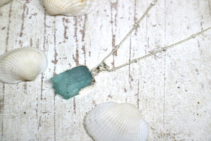Blue Druzy Quartz Crystal Silver Necklace