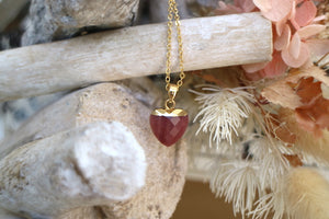 Children's Rhodonite heart gold necklace