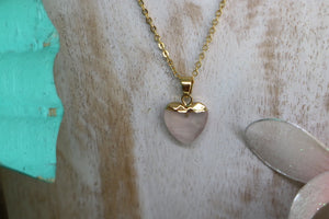 Children's Rose Quartz heart gold necklace