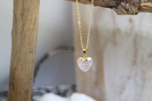 Children's Rose Quartz heart gold necklace
