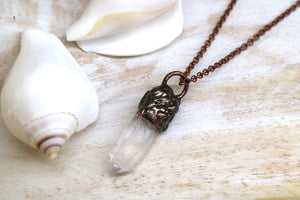 Bohemian clear quartz and antique copper necklace
