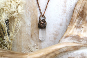 Bohemian clear quartz and antique copper necklace