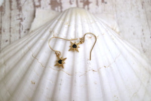 Black onyx and gold star earrings