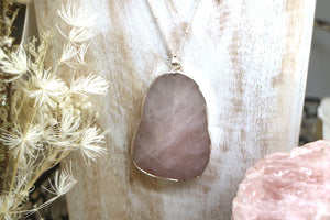 Silver rose quartz necklace