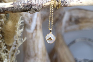 Mother of pearl and gold whale tail necklace