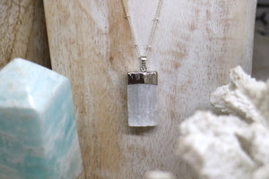 Selenite silver necklace