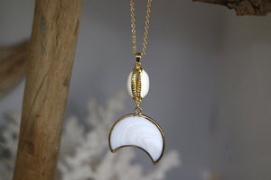 Gold shell and moon necklace