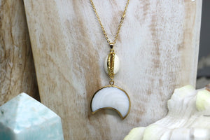 Gold shell and moon necklace