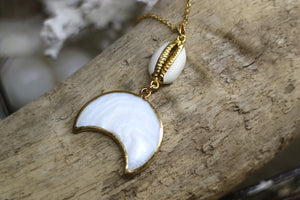 Gold shell and moon necklace
