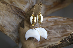 Gold shell and moon earrings