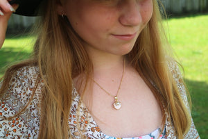 Children's baby pink and gold shell necklace with pearl