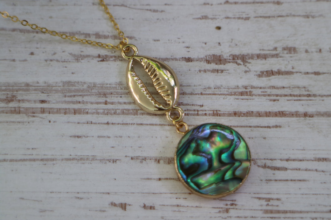 Paua Shell Gold Necklace with Gold Shell Connector