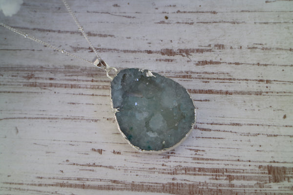 Load image into Gallery viewer, Blue Geode Druzy Crystal Silver Necklace
