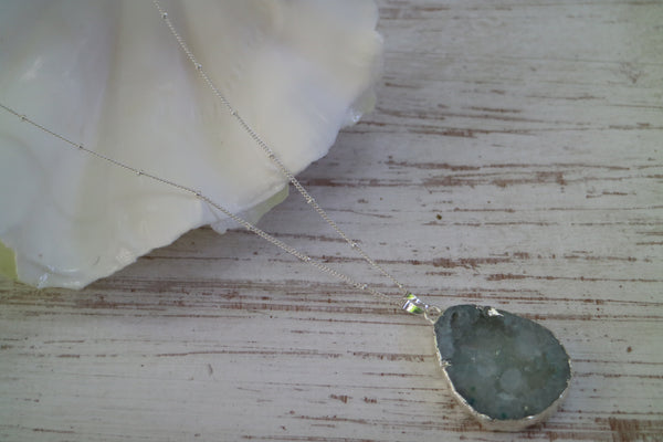 Load image into Gallery viewer, Blue Geode Druzy Crystal Silver Necklace
