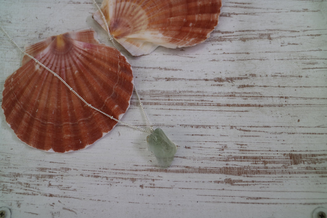 Green Quartz Crystal Silver Necklace