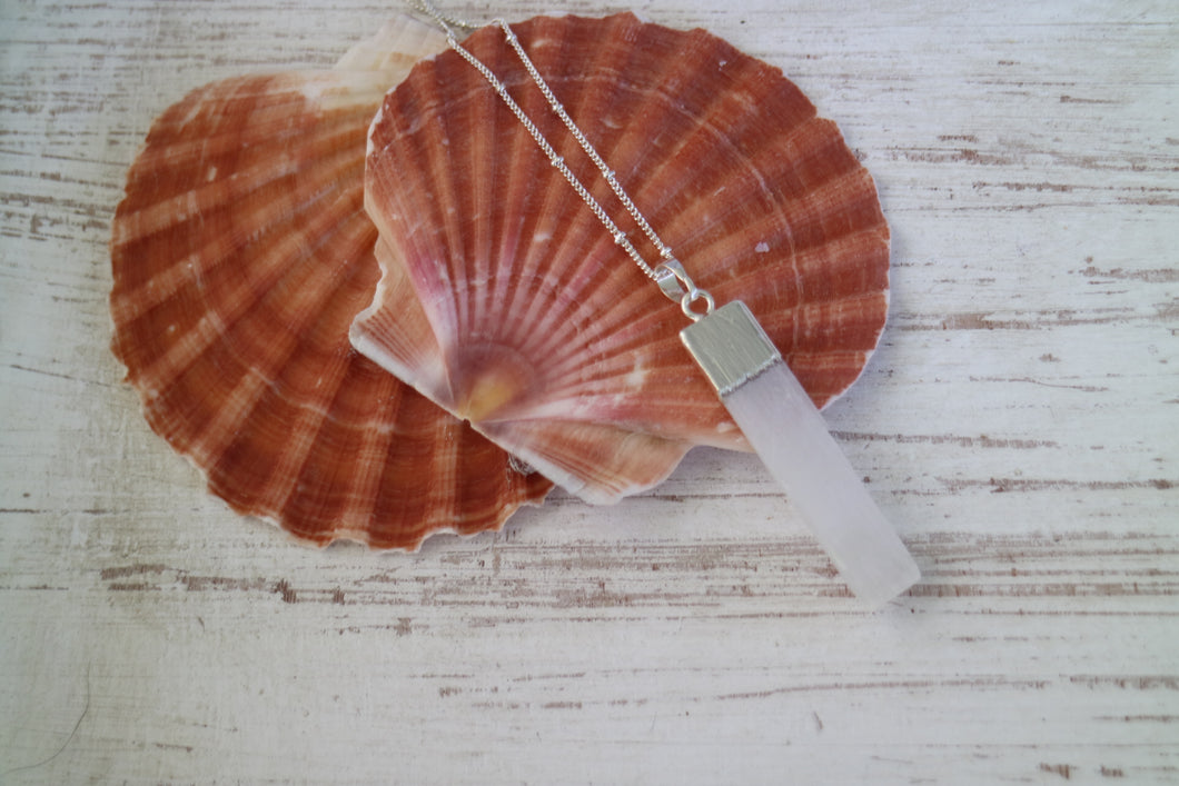 Selenite Crystal Silver Necklace