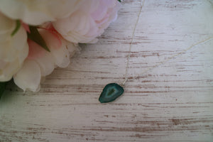 Green Agate Geode Crystal Silver Necklace