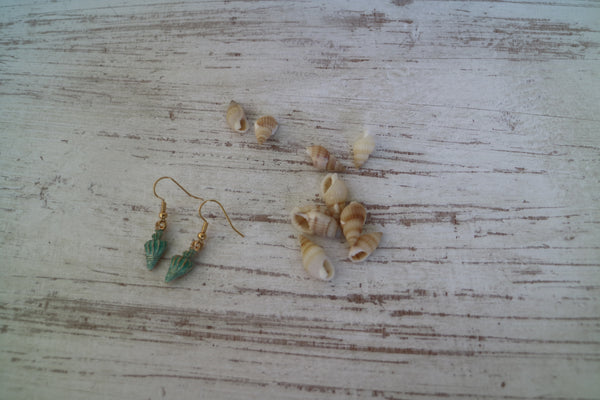 Load image into Gallery viewer, Aqua green and gold shell earrings
