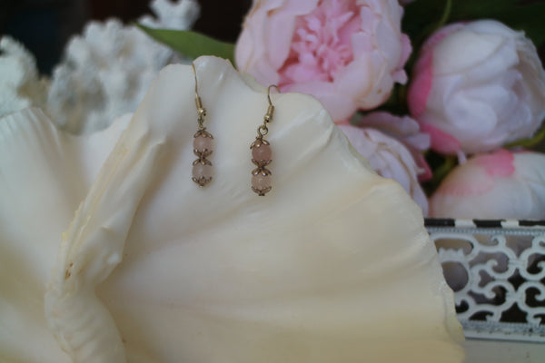 Load image into Gallery viewer, Rose quartz sterling silver earrings
